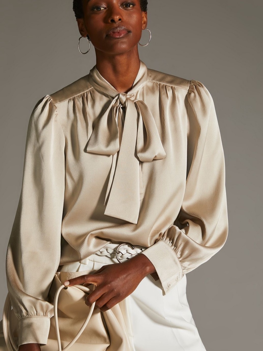 Anthropologie x Mare Mare Elegant Bow Satin Blouse